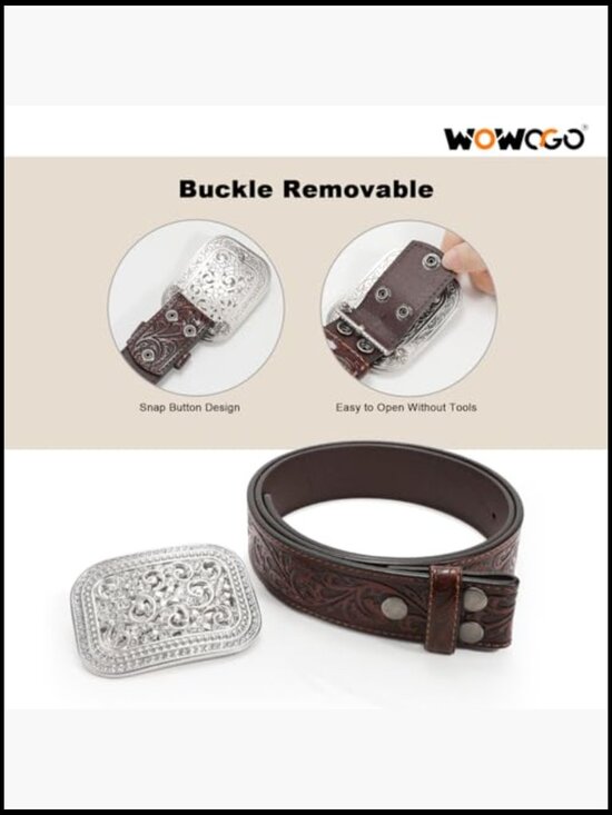 Western Genuine Leather Belt Tooled Floral Embossed Scrollwork Rhinestone Buckle main image 5